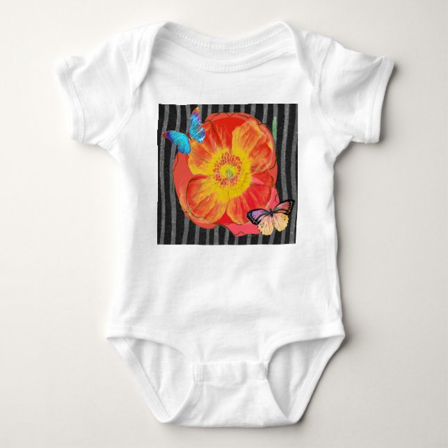 CUSTOM NAME BABY COTTON BODYSUIT RED POPPY (Front)