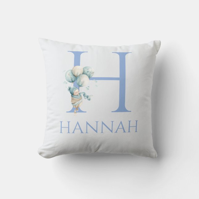 Custom Name Baby floating with balloons Cushion (Front)