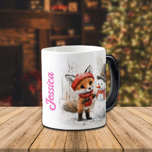 Custom Name Baby Fox and Snowman Magic Mug