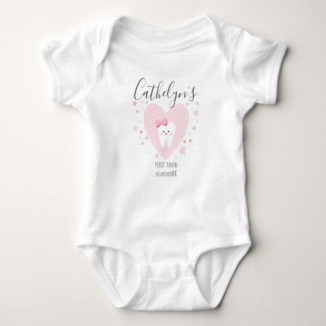 Custom Name Baby Girl First Tooth Outfit Baby Bodysuit (Front)