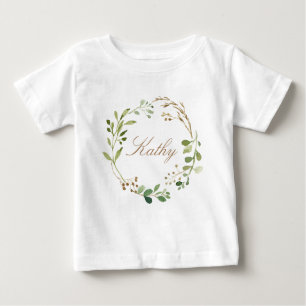 Custom Name Baby Girl Watercolor Floral Wreath-01 Baby T-Shirt