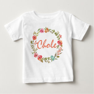 Custom Name Baby Girl Watercolor Floral Wreath-8 Baby T-Shirt