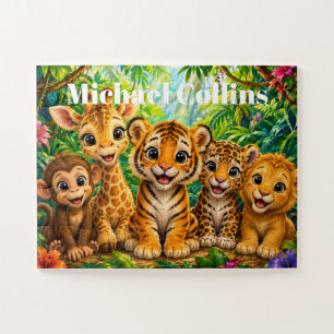 Custom Name Baby Jungle Animals Jigsaw Puzzle
