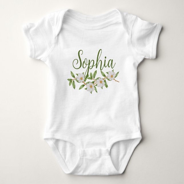 Custom Name Baby Reveal Girl Nature Flowal Sophia Baby Bodysuit (Front)