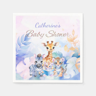 Custom Name Baby Zebra, Giraffe and Tiger Napkin