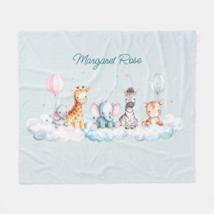 Custom Name Baby Zebra with all his friends Fleece Blanket