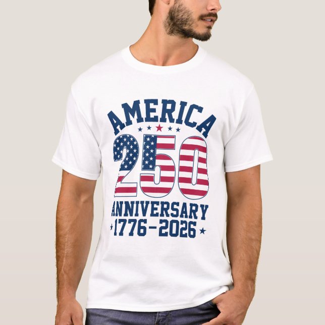 Custom Name (Back) Bold Simple America 250 Years T-Shirt (Front)