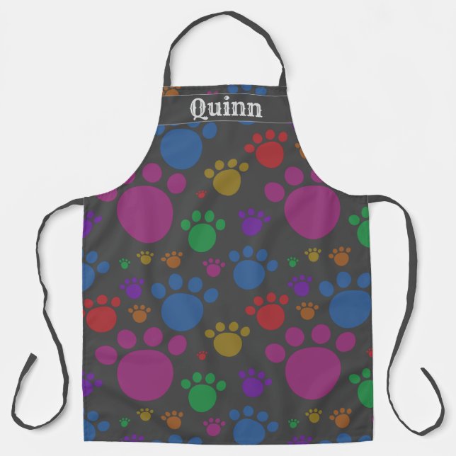 Custom Name & Background Colour with Rainbow Paws Apron (Front)