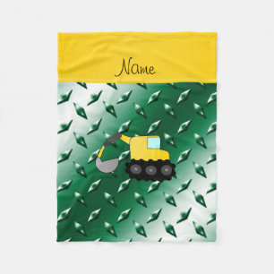 Custom name backhoe green diamond steel plate fleece blanket