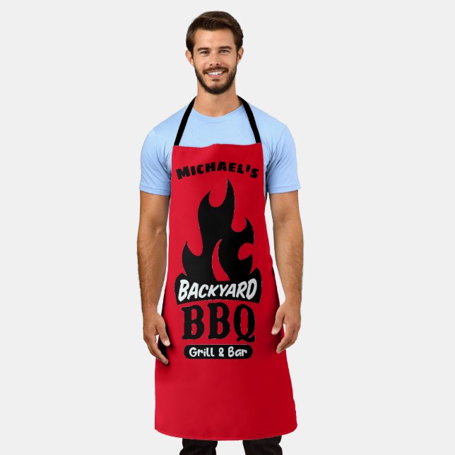 Custom Name Backyard BBQ Grill and Bar Apron (Worn)