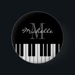 Custom name badge button with piano keys<br><div class="desc">Custom name badge button with  piano keys. Elegant black and white typography design for pianist,  piano player,  music teacher,  instructor,  musician etc. Classic music instrument design with name or monogram. Fun for cocktail party,  bachelorette,  wedding,  birthday,  concert,  corporate event,  etc. Also nice as party favour.</div>