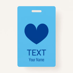 Custom name badge with blue heart logo ID badge