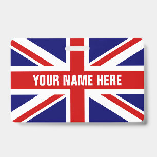 Custom name badge with British Union Jack flag ID Badge