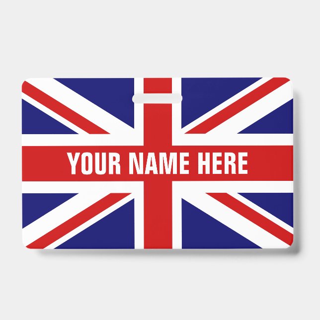 Custom name badge with British Union Jack flag ID Badge (Front)