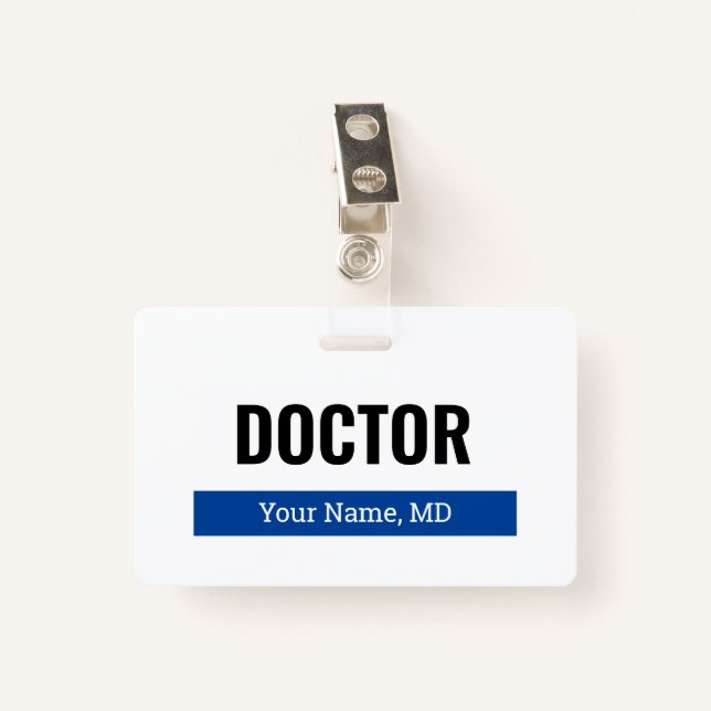 Custom name badge with clip for medical doctor MD ID Badge (Front with Clip)