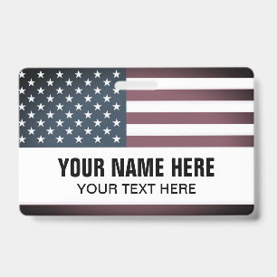 Custom name badge with patriotic American flag ID Badge