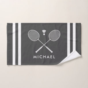 Custom Name Badminton Dark Grey Stripes Hand Towel