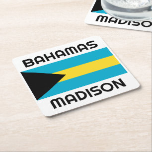 Custom Name Bahamas Flag Square Paper Coaster