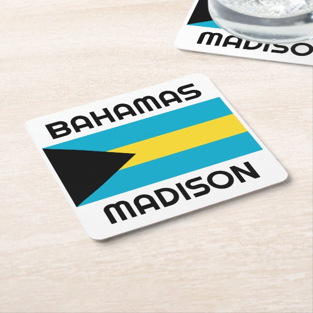 Custom Name Bahamas Flag Square Paper Coaster (Angled)