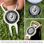 Custom Name Ball Marker Black Personalised Divot Tool<br><div class="desc">A stylish all-in-one personalised divot tool, bottle opener and ball marker! A classic design featuring a victory laurel wreath, framing a ball and tee. This editable template can be customised for a golf club, country club, company name, team player, golf club member or individual golfer. Perfect for commemorating special days,...</div>