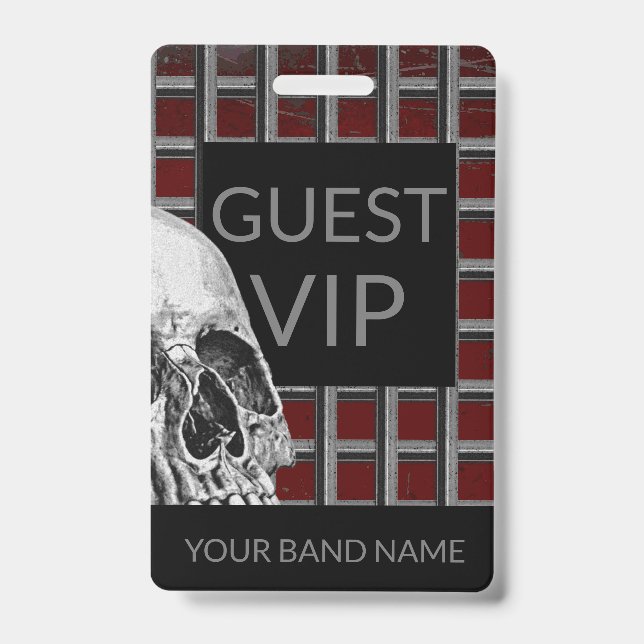 Custom Name Band Merch Rock Skull Metal Lanyard ID Badge (Front)