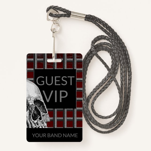 Custom Name Band Merch Rock Skull Metal Lanyard ID Badge (Front with Lanyard)