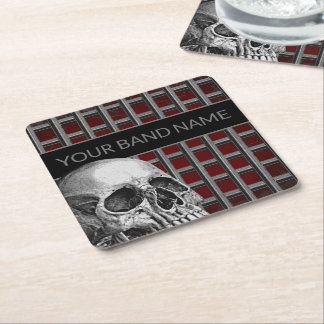 Custom Name Band Merch Rock Skull Metal Music Square Paper Coaster