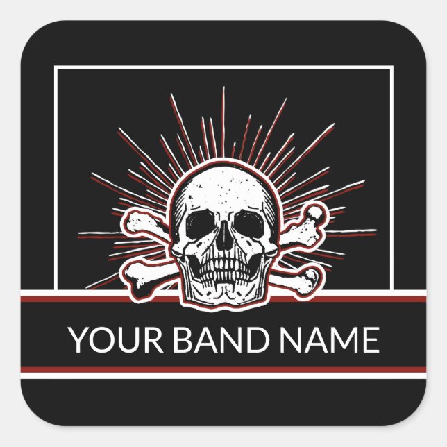 Custom Name Band Merch Skull Bones Rock & Roll Square Sticker (Front)