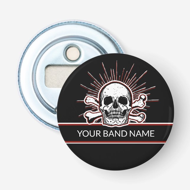 Custom Name Band Skull Bones Rock & Roll Punk Bottle Opener (Front)