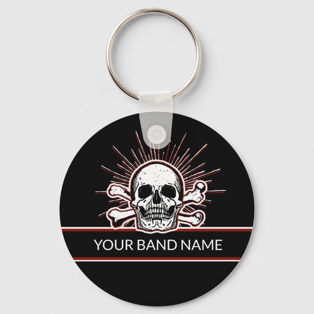 Custom Name Band Skull Bones Rock & Roll Punk Key Ring (Front)