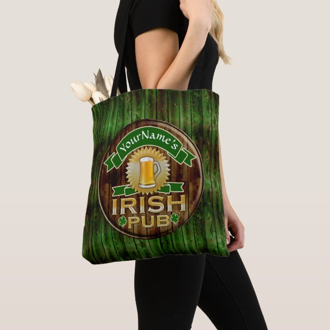 Custom Name Bar Irish Pub Sign St Patricks Day Tote Bag (Close Up)