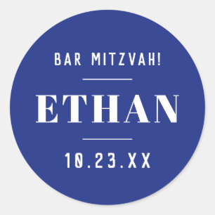 Custom Name Bar or Bat Mitzvah Modern Classic Blue Round Sticker