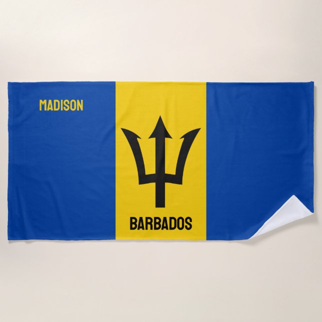 Custom Name Barbados Flag Beach Towel (Front)