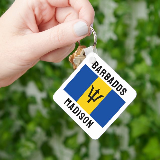Custom Name Barbados Flag Key Ring (Hand)