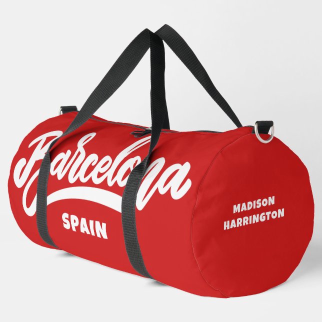 Custom Name Barcelona Spain Duffle Bag (Left Corner)