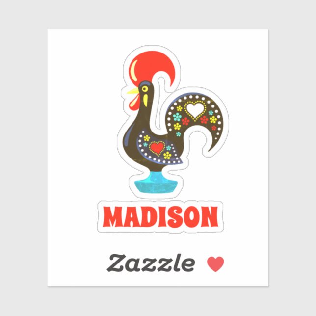 Custom Name Barcelos Portuguese Rooster Black (Sheet)