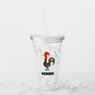 Custom Name Barcelos Portuguese Rooster Black Acrylic Tumbler