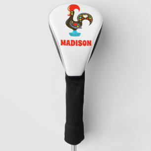 Custom Name Barcelos Portuguese Rooster Black Golf Head Cover