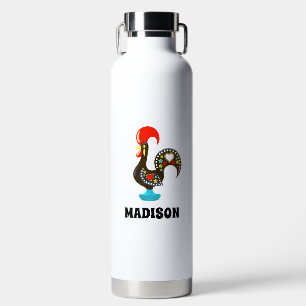 Custom Name Barcelos Portuguese Rooster Black Water Bottle