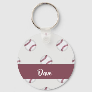 Custom name baseball grey pattern key ring