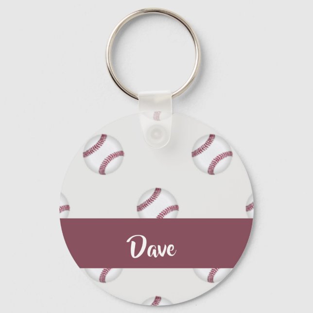 Custom name baseball grey pattern key ring (Front)