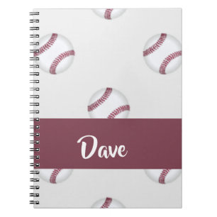 Custom name baseball grey pattern notebook