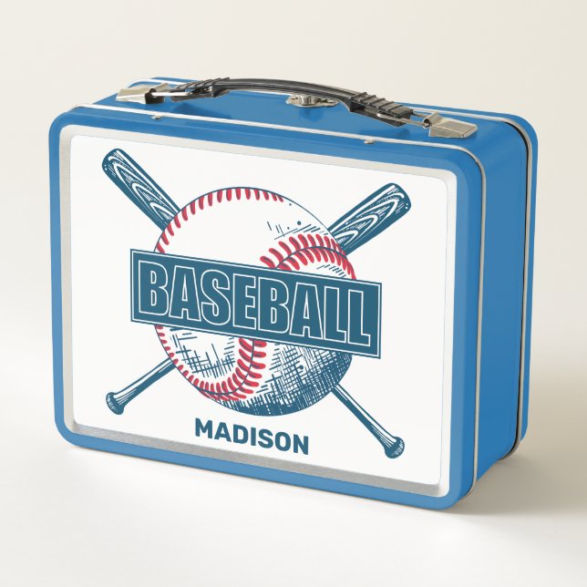 Custom Name Baseball Metal Lunch Box (Back)