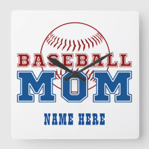Custom Name Baseball Mum Mothers Day Gift Square Wall Clock