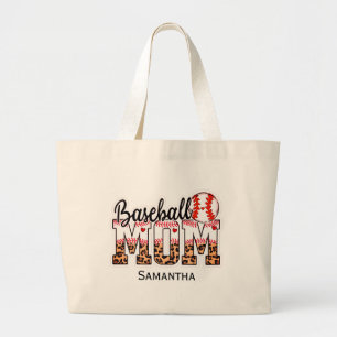 Custom Name Baseball Mum Mother's Day Large Tote Bag