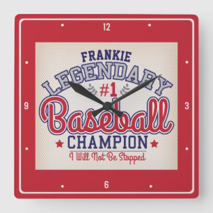 Custom NAME Baseball Player Sports Team Champion Square Wall Clock