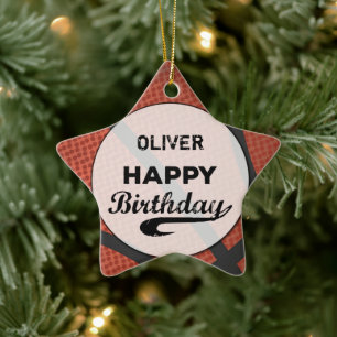 Custom Name Basketball Birthday Large Grunge Ball Ceramic Ornament