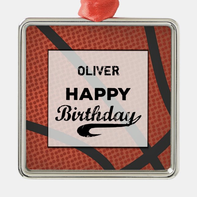 Custom Name Basketball Birthday Large Grunge Ball Metal Ornament (Front)