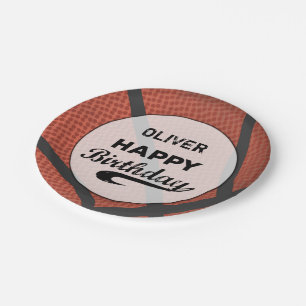Custom Name Basketball Birthday Large Grunge Ball Paper Plate