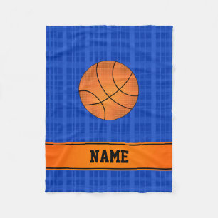 Custom name basketball blue plaid fleece blanket